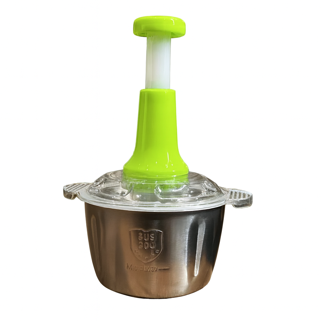 Stainless Steel Manual Food Chopper 2L โ Multi-Purpose Vegetable, Fruit & Nut Cutter with Hand Push Blades