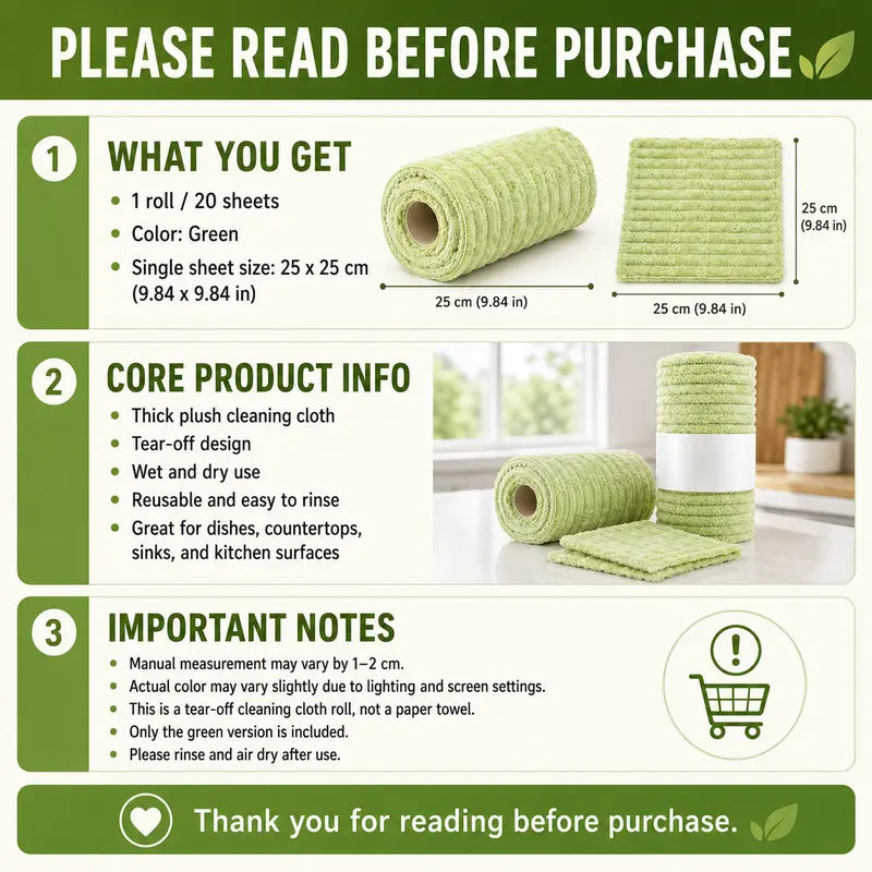 Thick Tear-Off Cleaning Cloth Roll | Reusable Absorbent Kitchen Wipes
