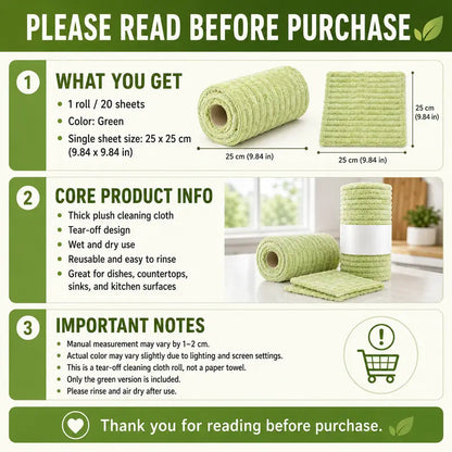 Thick Tear-Off Cleaning Cloth Roll | Reusable Absorbent Kitchen Wipes