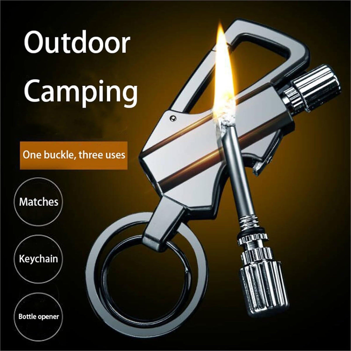 3 in 1 Permanent Match Infinity Lighter with Multitool Keychain Bottle
