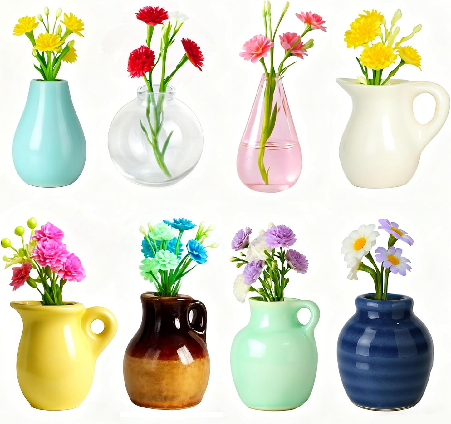 Refrigerator Magnets - Cute Mini Ceramic Vase Fridge Magnets with Artificial Flowers
