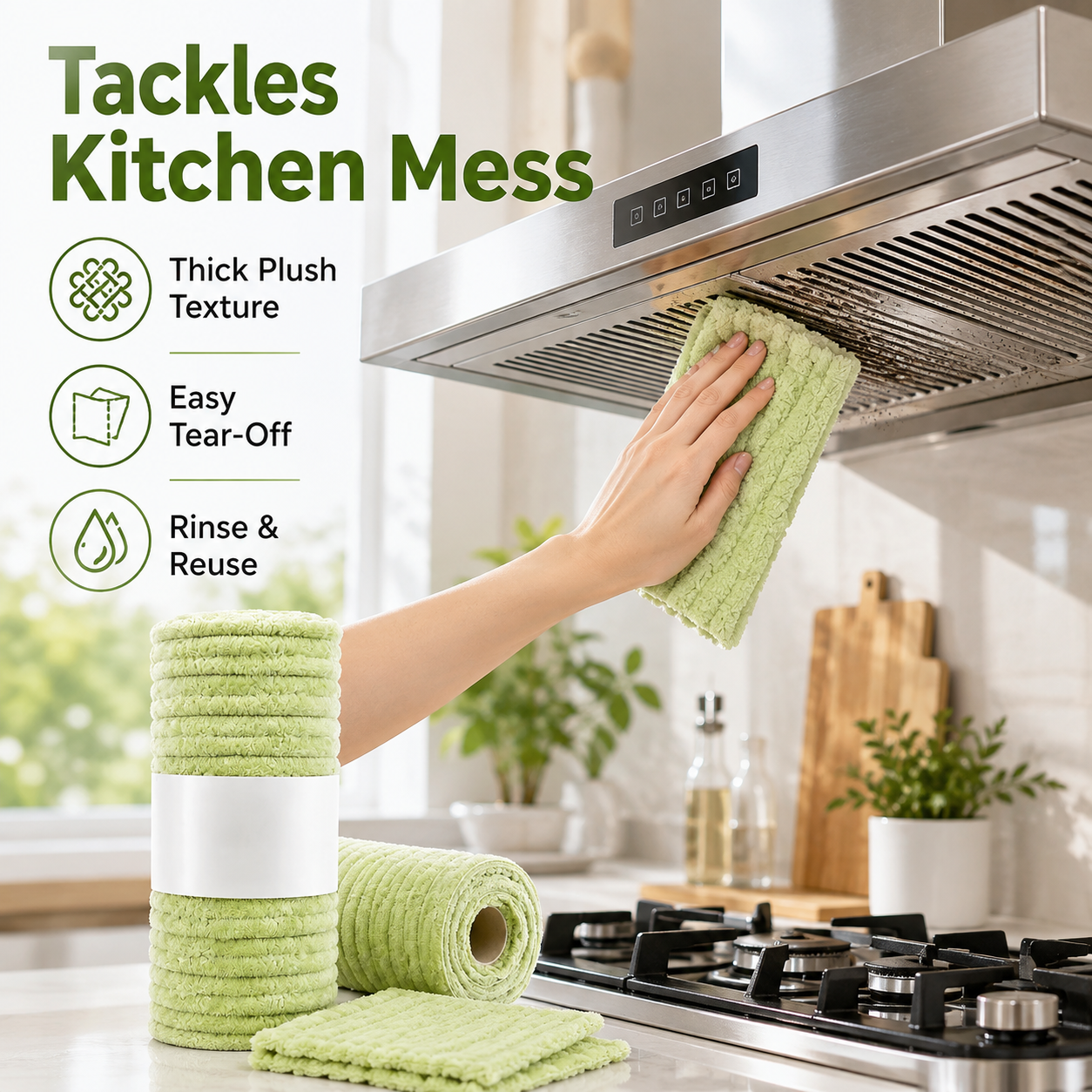 Thick Tear-Off Cleaning Cloth Roll | Reusable Absorbent Kitchen Wipes