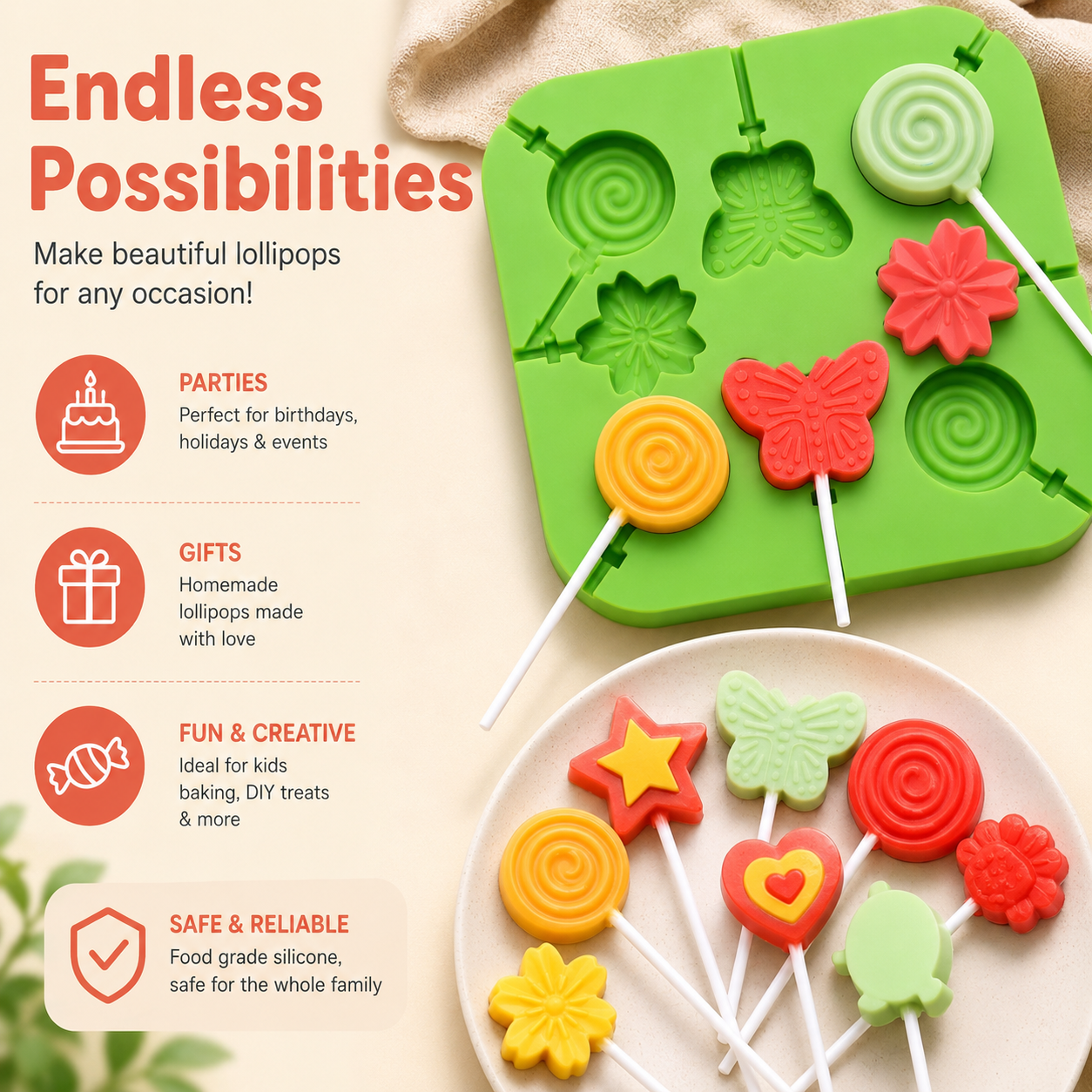 2 in 1 Useable Mold for Lollipop ( Sticks Included )