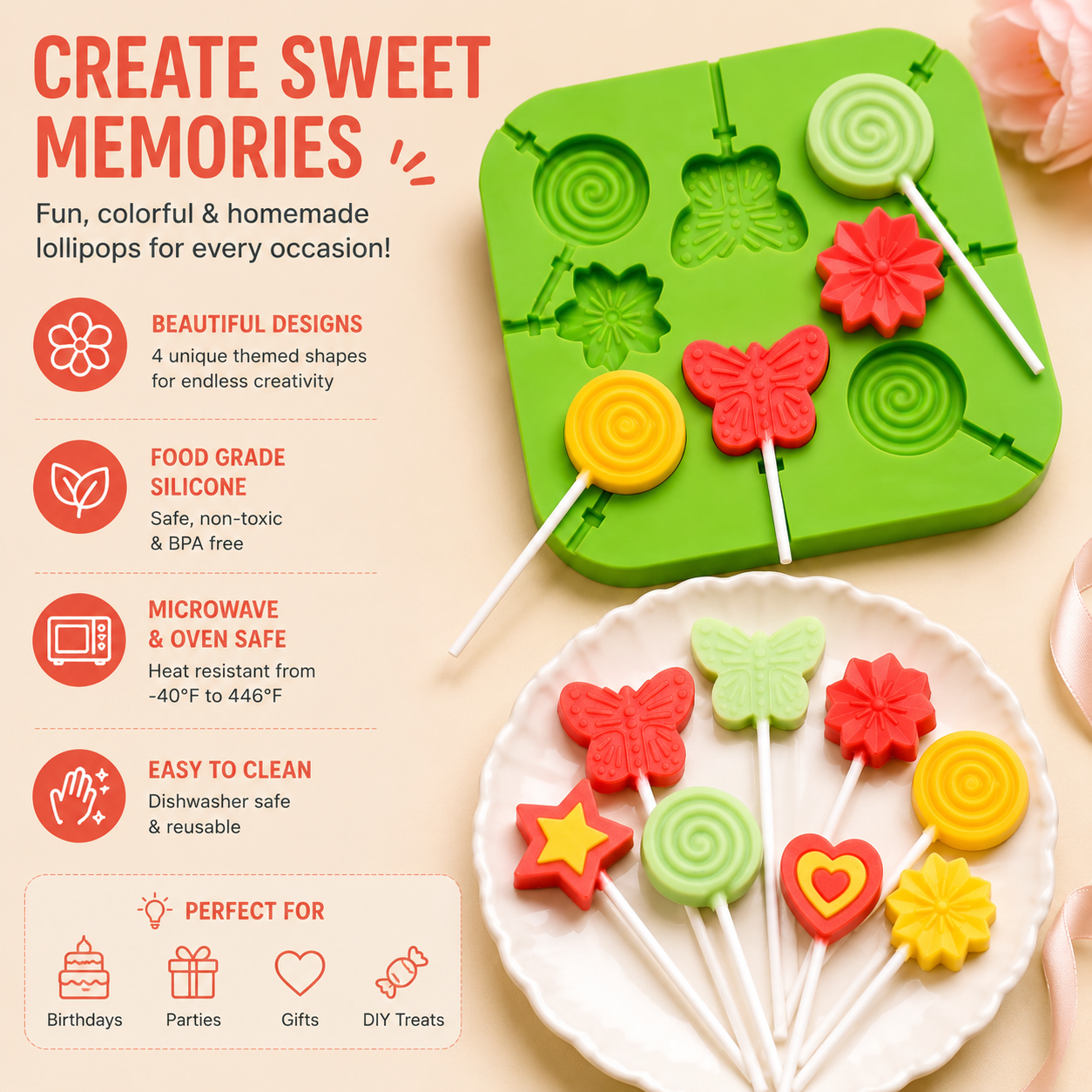 2 in 1 Useable Mold for Lollipop ( Sticks Included )