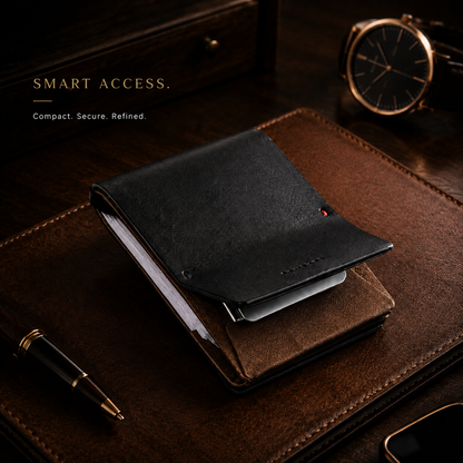 Premium MAG Black Leather Magnetic Wallet