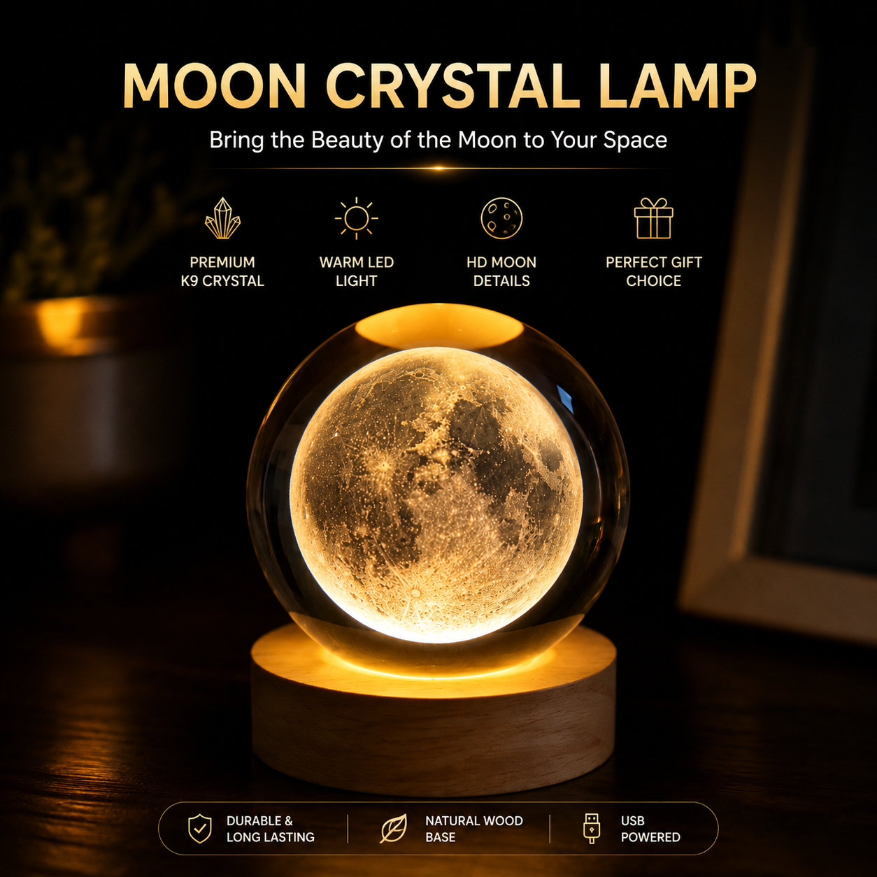 🌙 3D Crystal Moon Lamp – Magical Night Decor