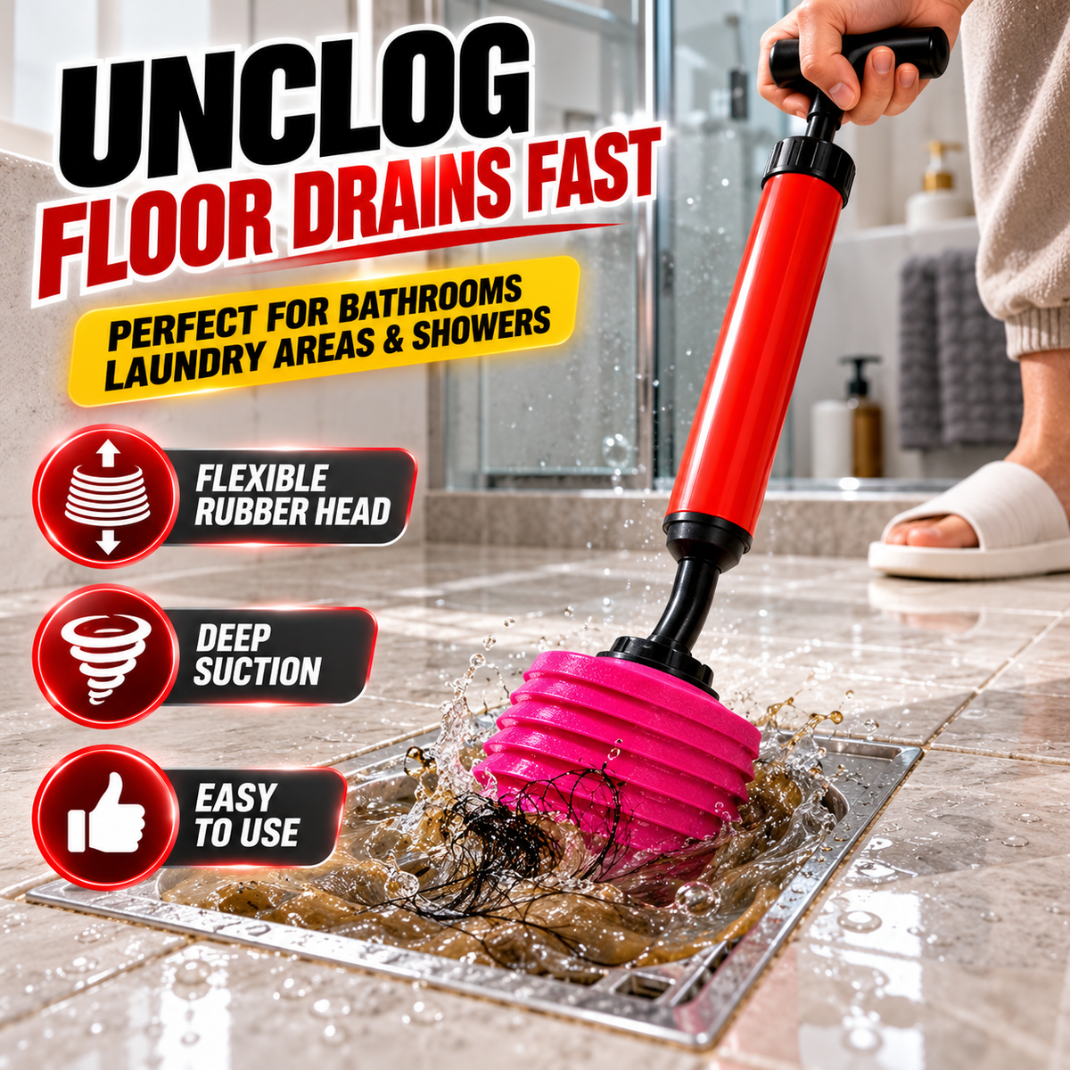 🚽 High Pressure Toilet Plunger - Powerful Drain Unblocker Pump