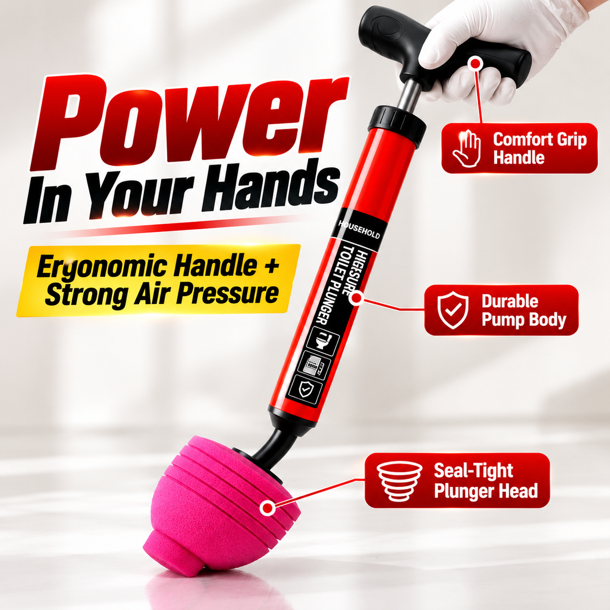🚽 High Pressure Toilet Plunger - Powerful Drain Unblocker Pump