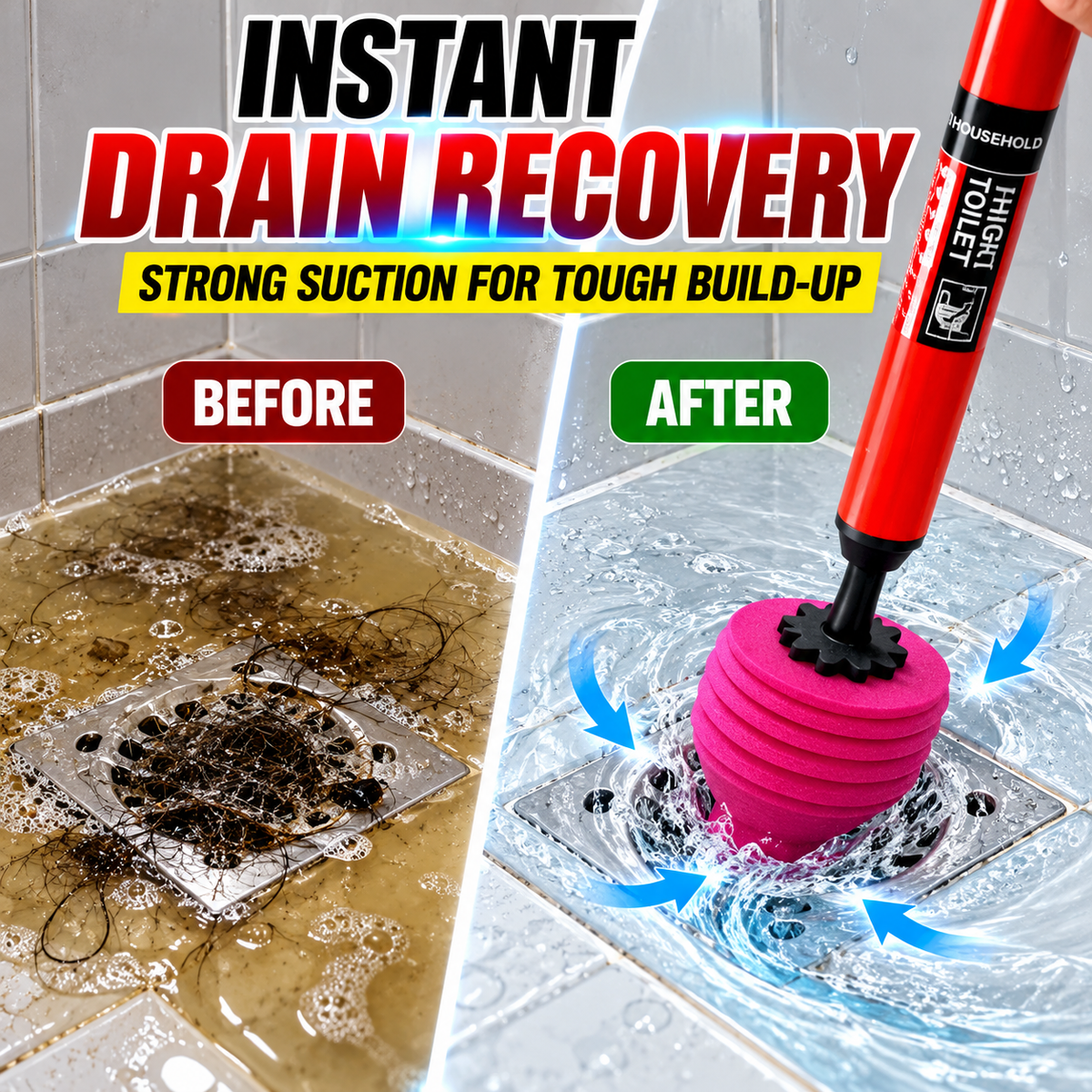 🚽 High Pressure Toilet Plunger - Powerful Drain Unblocker Pump