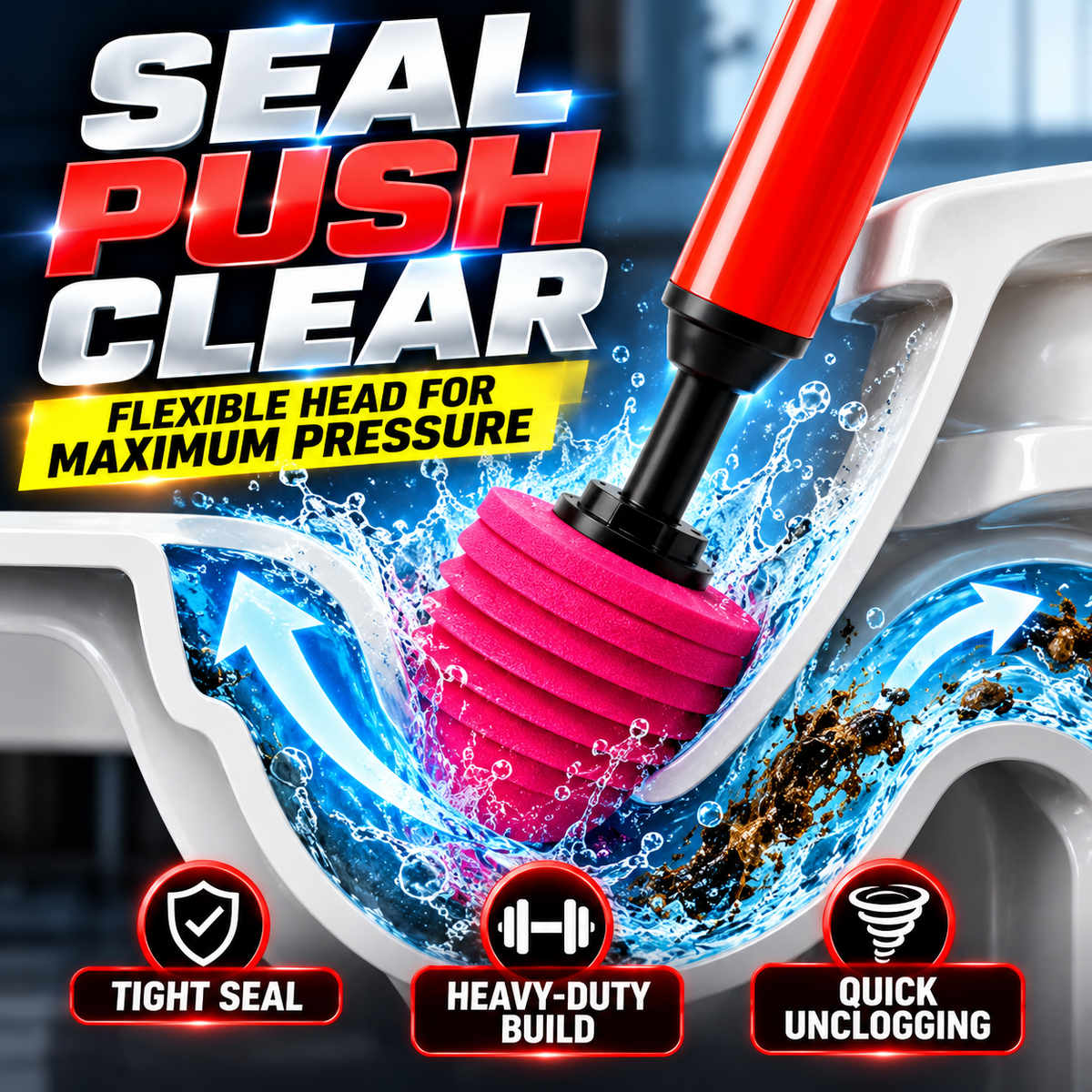 🚽 High Pressure Toilet Plunger - Powerful Drain Unblocker Pump