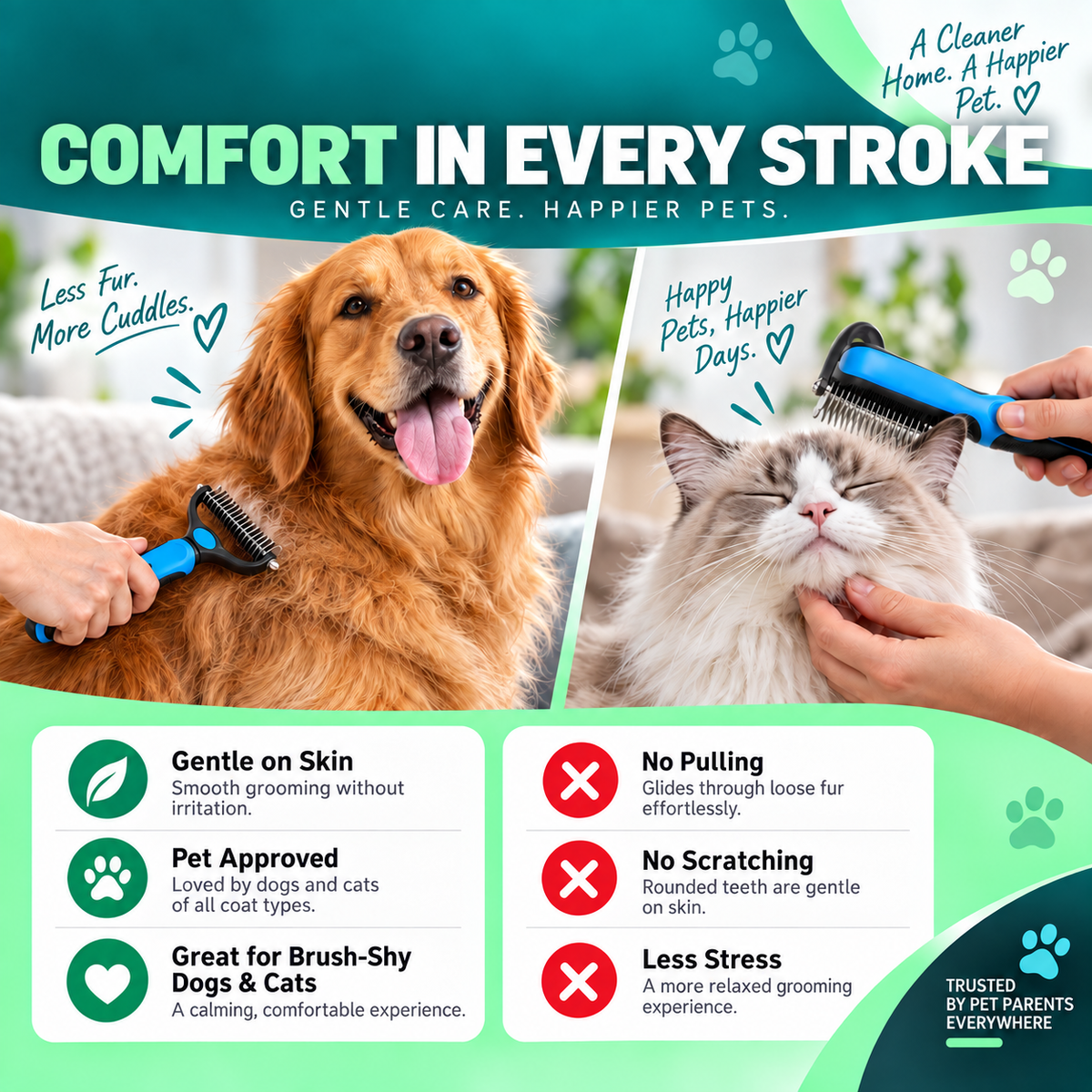 2-in-1 Professional Pet Deshedding Brush