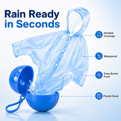 Hooded Disposable Rain Poncho with Keychain Ball