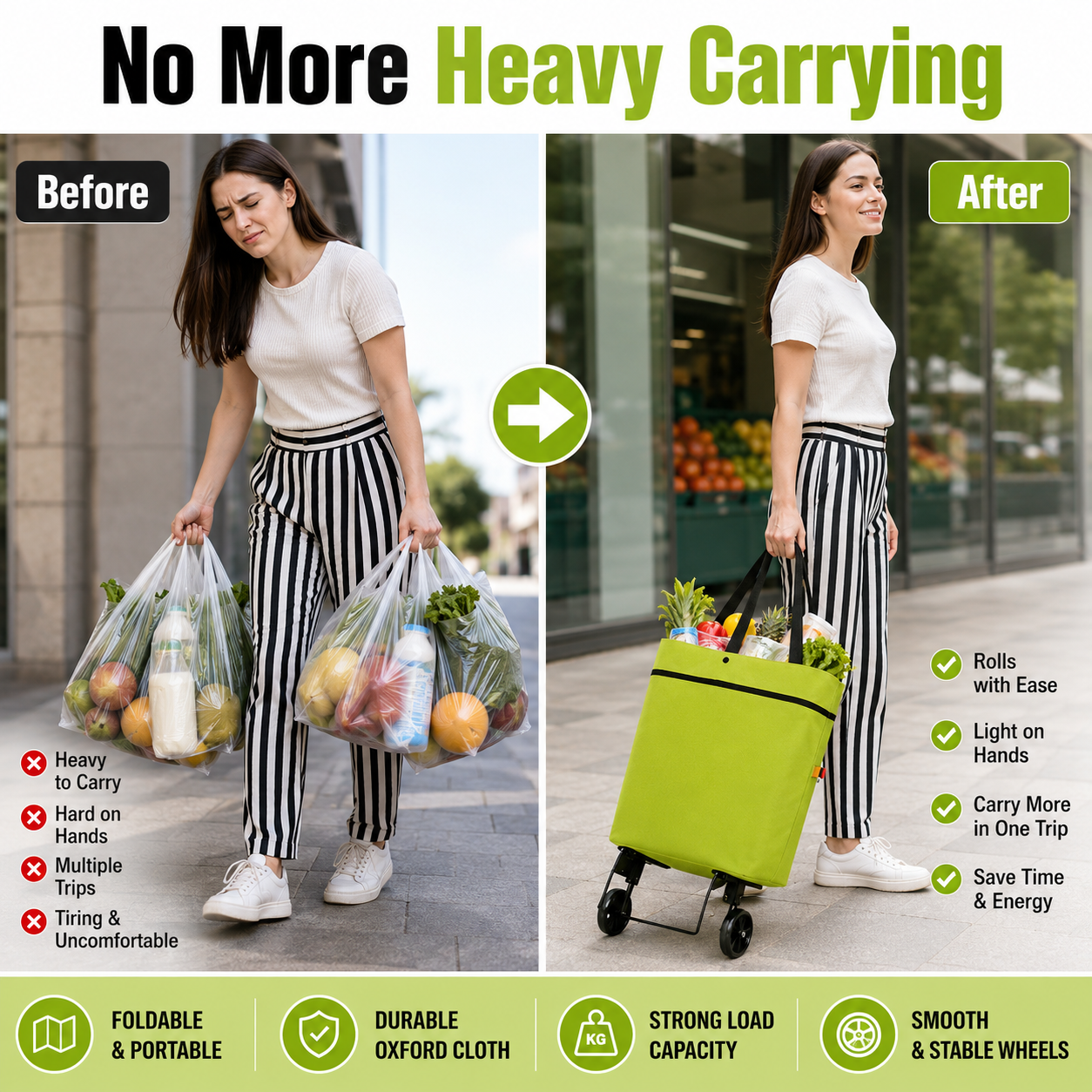 Foldable Shopping Trolley Tote Bag