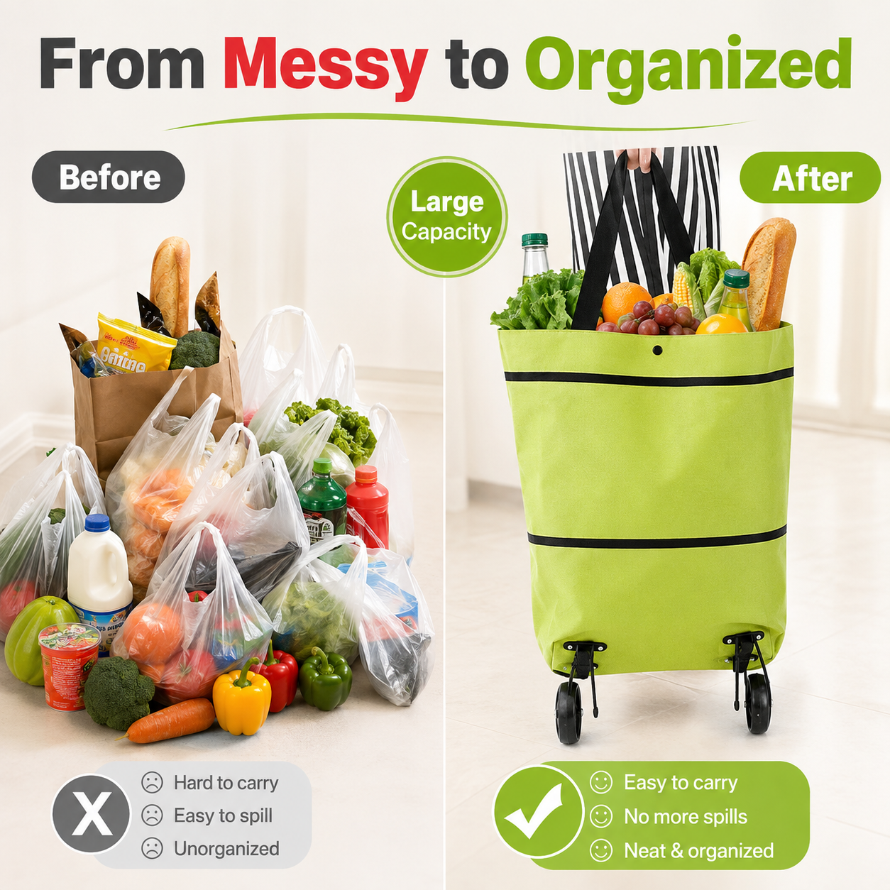 Foldable Shopping Trolley Tote Bag
