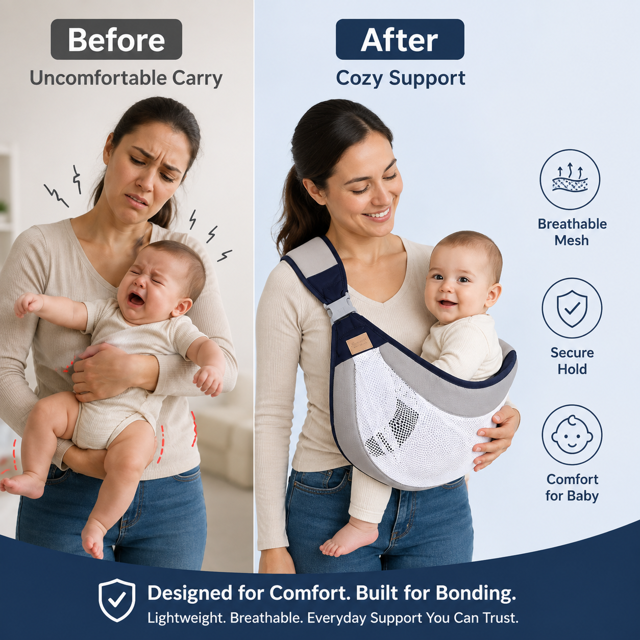 Adjustable Baby Sling Carrier – Lightweight Breathable Mesh👩🏻‍🍼