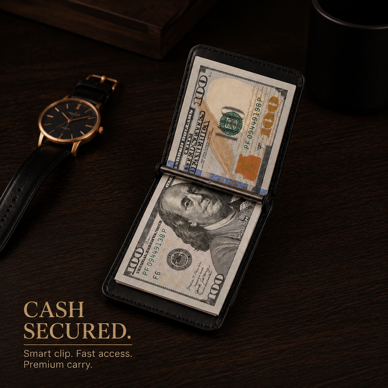 Premium MAG Black Leather Magnetic Wallet