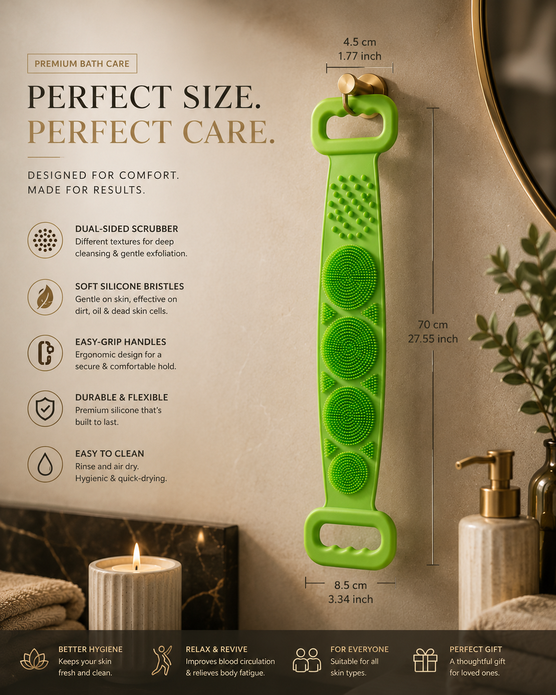 2-in-1 Silicone Back Scrubber and Bath Brush
