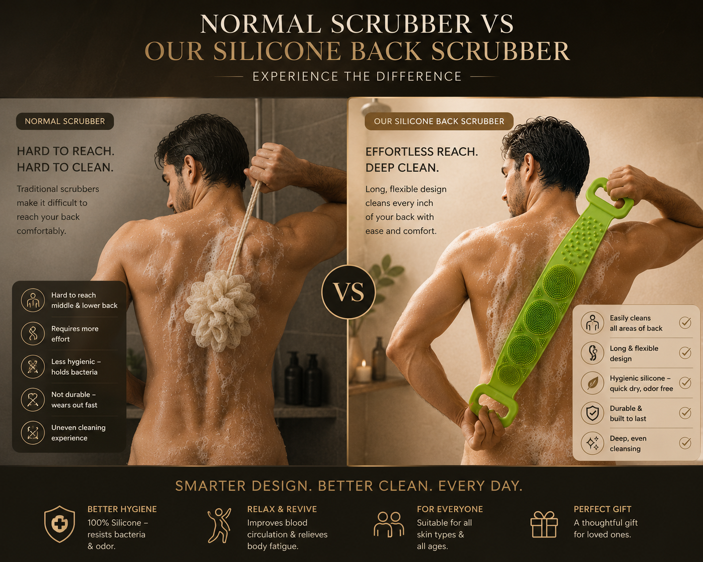 2-in-1 Silicone Back Scrubber and Bath Brush
