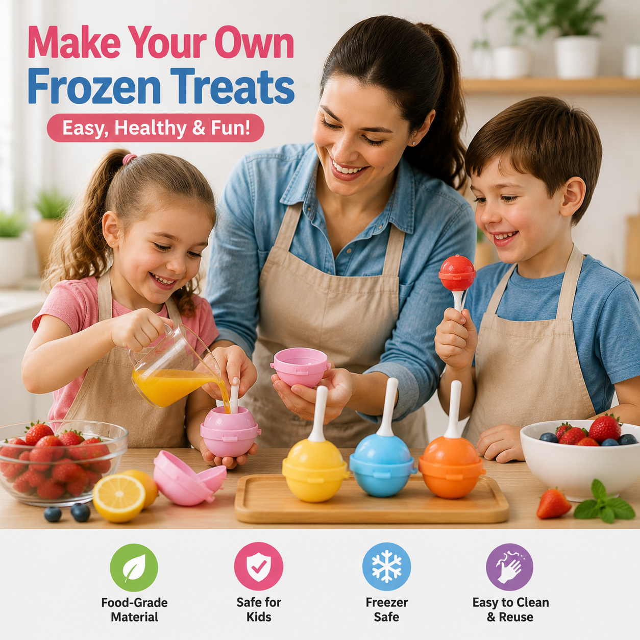 Lollipop Ice Cream Mold – Reusable Popsicle Maker with Sticks