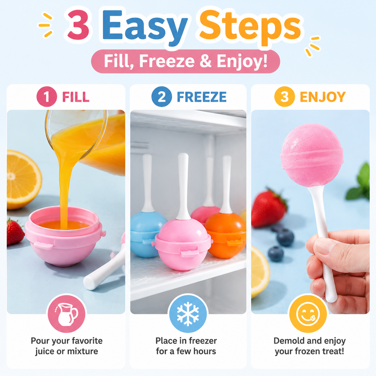 Lollipop Ice Cream Mold – Reusable Popsicle Maker with Sticks