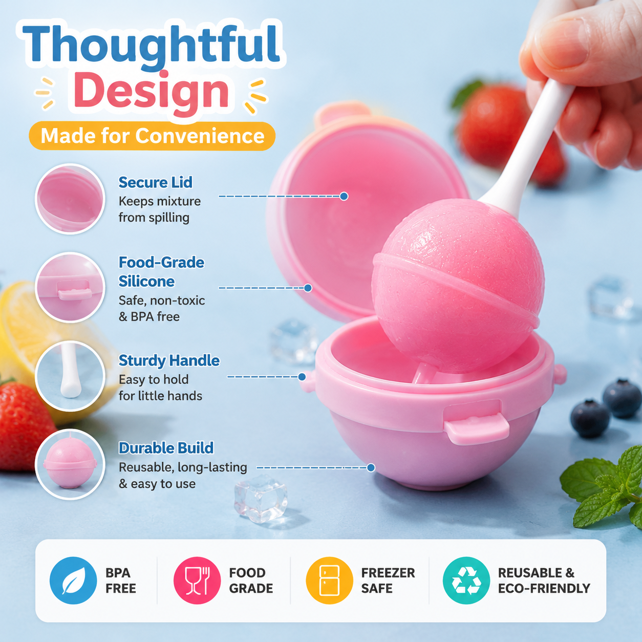 Lollipop Ice Cream Mold – Reusable Popsicle Maker with Sticks