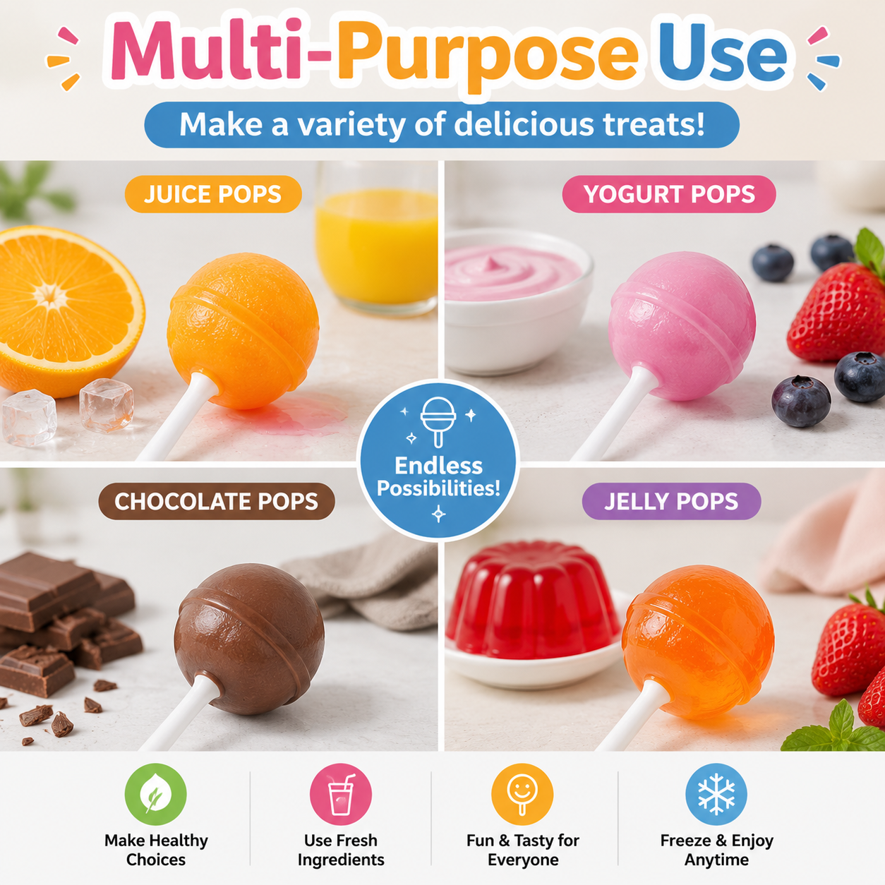 Lollipop Ice Cream Mold – Reusable Popsicle Maker with Sticks