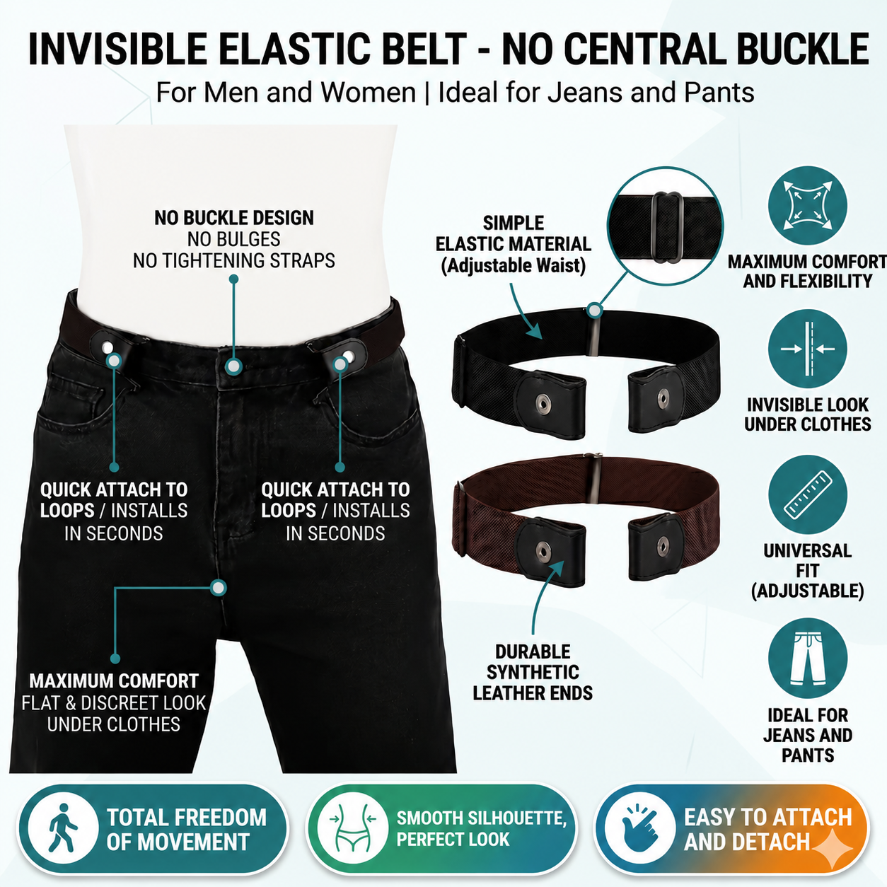 Unisex Elastic No Buckle Belt