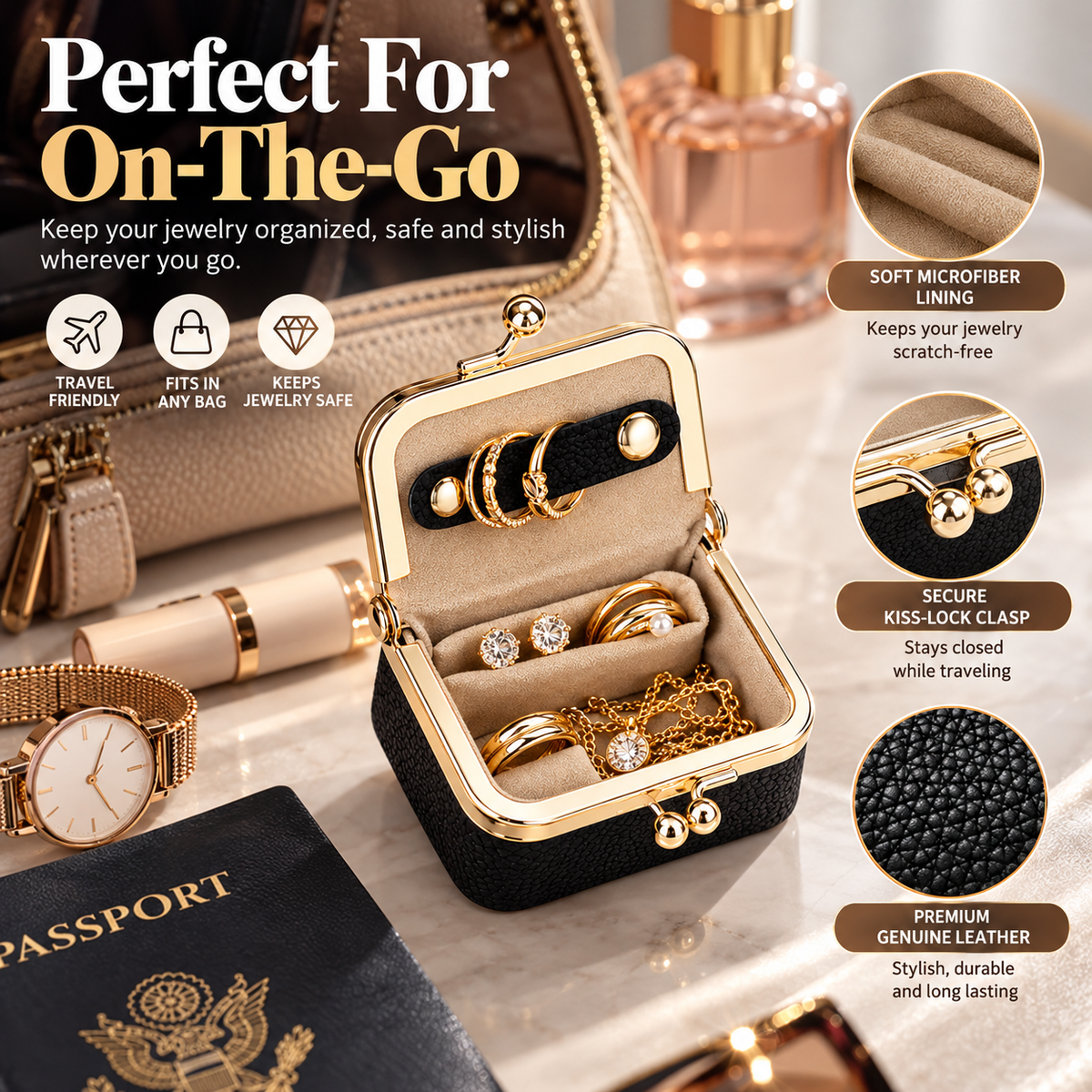 LuxeNest™ Mini Leather Jewelry Organizer