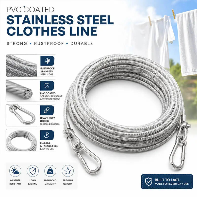 Premium Stainless Steel PVC Coated Clothesline  Heavy-Duty Rust-Resistant Drying Wire