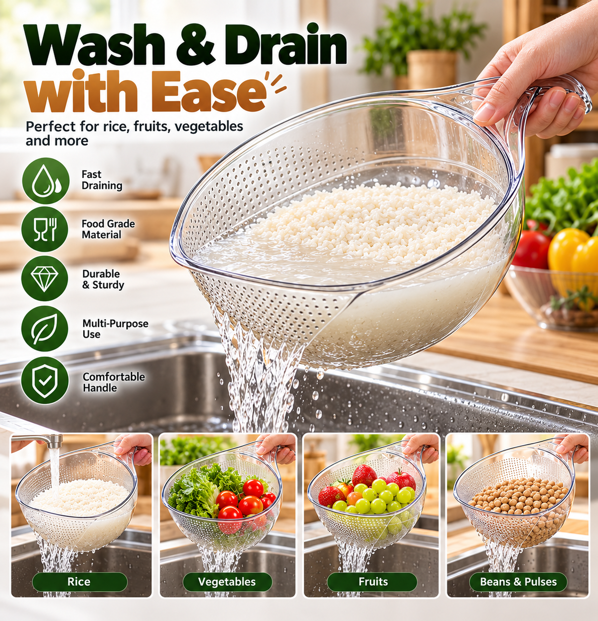 RinseEase™ Multipurpose Rice Washing & Draining Bowl 🍚💧